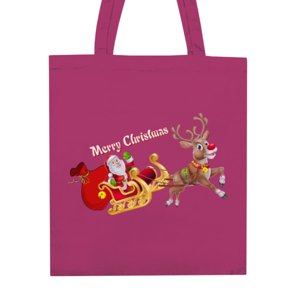 Taška z bio bavlny s potiskem Santa a Rudolf - Merry Christmas